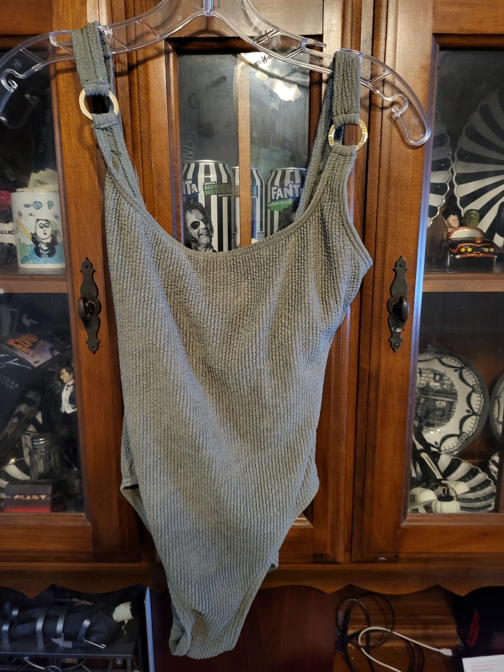 Michael kors  ribbed one-piece swimsuit for women in olive green.